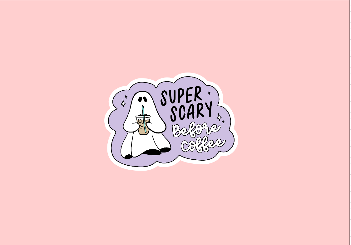 Super Scary Before Coffee Sticker ~ Waterproof ~ Emotional Support Iced Coffee ~ Trendy ~ Ghost ~ Laptop ~ Water Bottle ~ Decal ~ Gift Ideas
