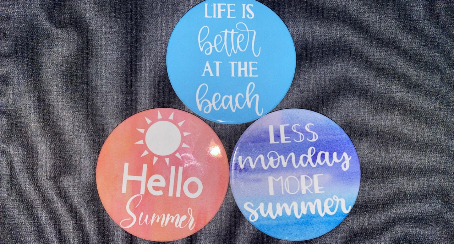 Summer Infusible Ink Ceramic Coasters, Beach Coasters, Vacation Coasters