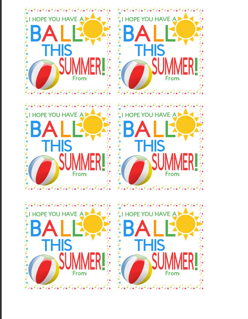 PRINTABLE Have a Ball This Summer Tags, Beach Tags, End of School Year Tags, Summer Tags, Thank You Tags
