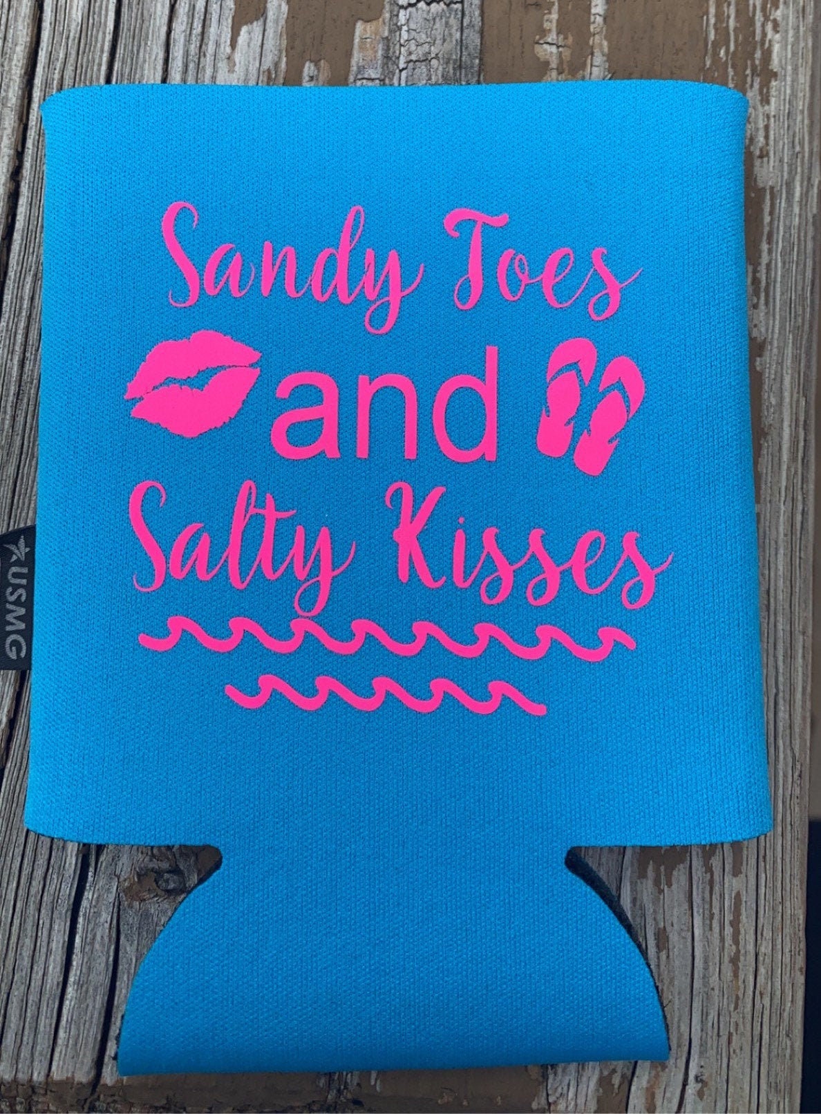 Sandy Toes and Salty Kisses Can Holder, Summer Koozie, Beach Koozie