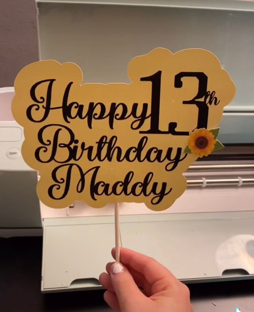 Personalized Happy Birthday Cake Topper, Custom Name Cake Topper, Custom Ags Cake Topper, Sunflower or Any Theme Cake Topper, Layered Topper