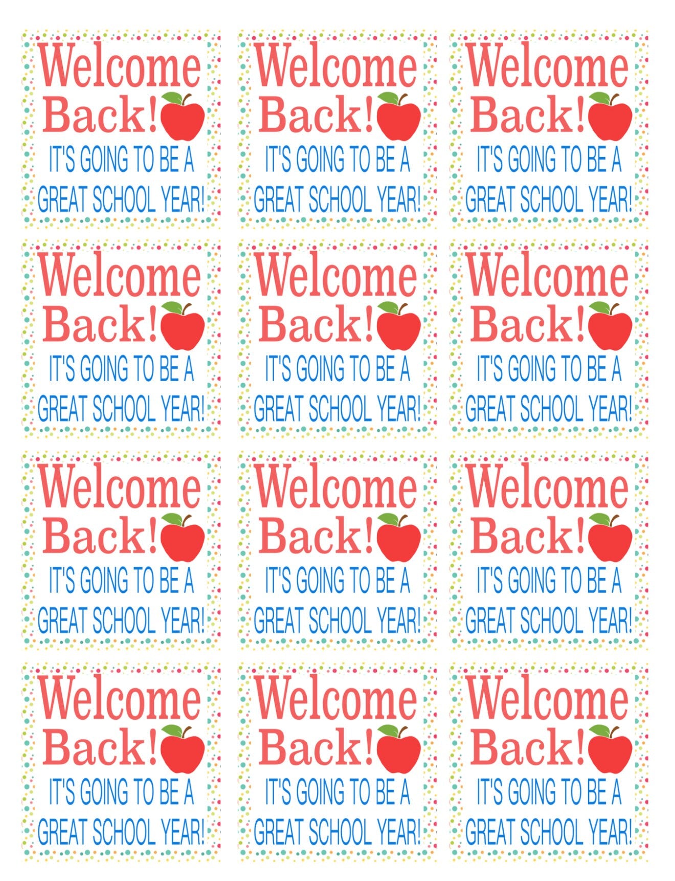 PRINTABLE Welcome Back to School Tags, First Day of School Tags, It's Going to be a great year, Class Gift, Teacher Gift, Gift Tags