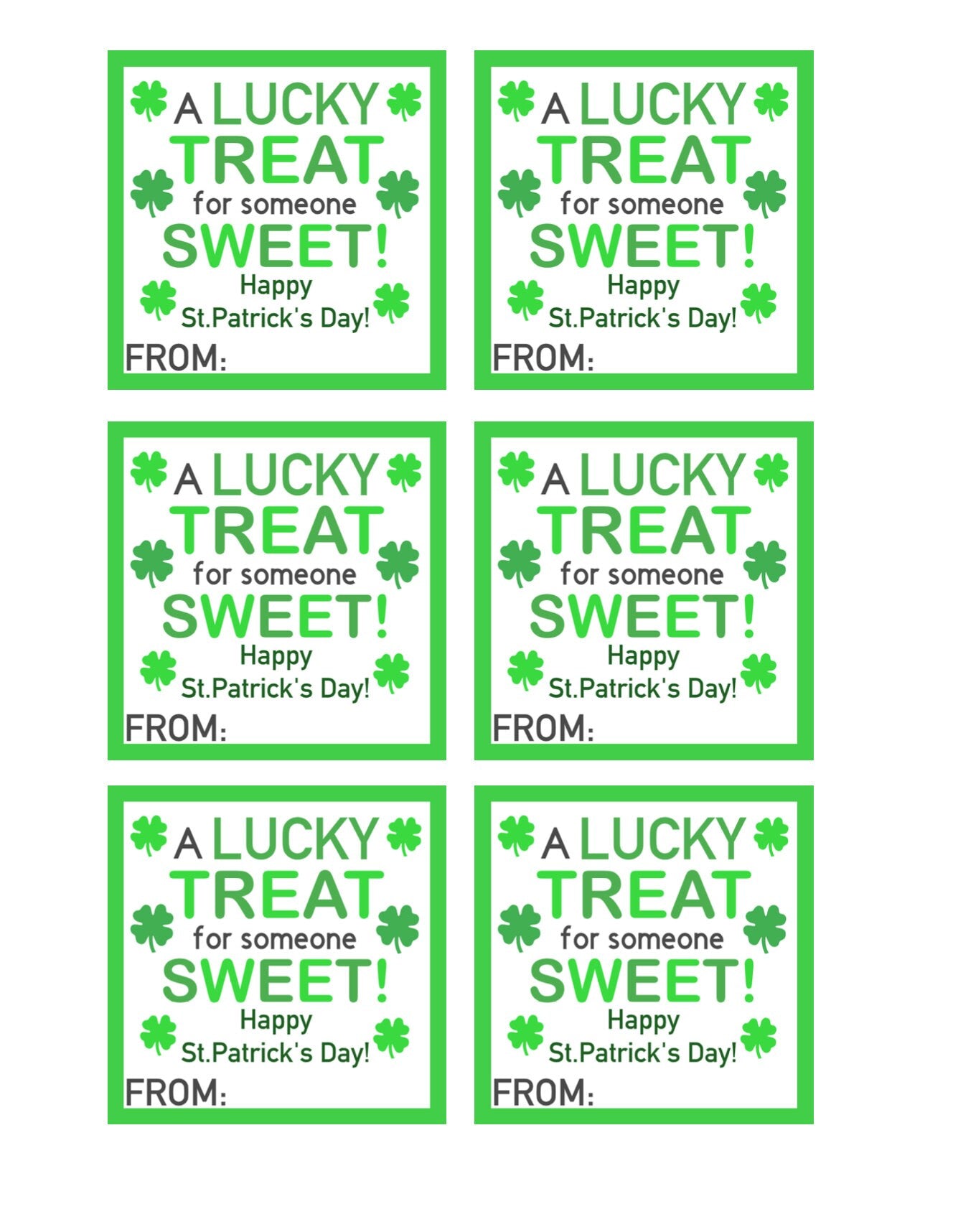 PRINTABLE St. Patrick's Day Gift Tag ~ Treat for Someone Sweet ~ From/For Teachers ~ Students ~ Friends ~ Family ~ Label ~ Instant Download