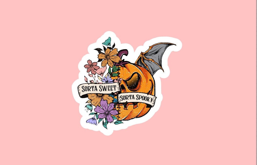 Sorta Sweet Sorta Spooky Sticker ~ Waterproof ~ Halloween ~ Spooky Season ~ Flower ~ Pumpkin ~ Laptop ~ Water Bottle ~ Decal ~ Notebook