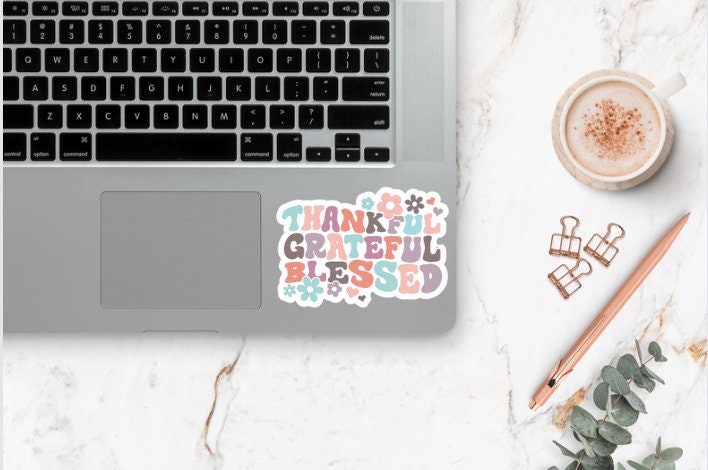 Thankful Grateful Blessed Sticker ~ Waterproof ~ Positivity ~ Retro ~ Fall ~ Wavy Groovy ~ Laptop ~ Water Bottle ~ Notebook ~ Gift ~ Trendy