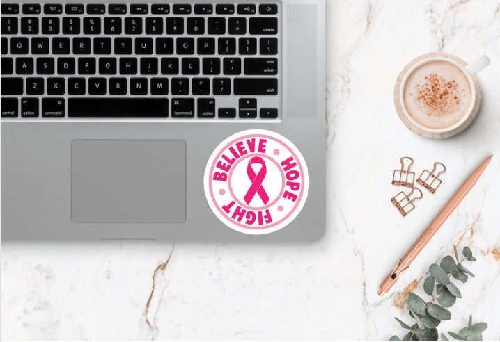 Breast Cancer Ribbon Sticker ~ Waterproof ~ Believe ~ Hope ~ Fight ~ Cure ~ Awareness ~ Laptop ~ Water Bottle ~ Decals ~ Notebook ~ Car