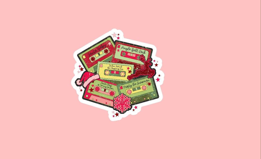 Christmas Music Cassette Tapes Sticker ~ Waterproof ~ Retro ~ Christmas Songs ~ Laptop ~ Water Bottle ~ Notebook ~ Decals ~ Gifts