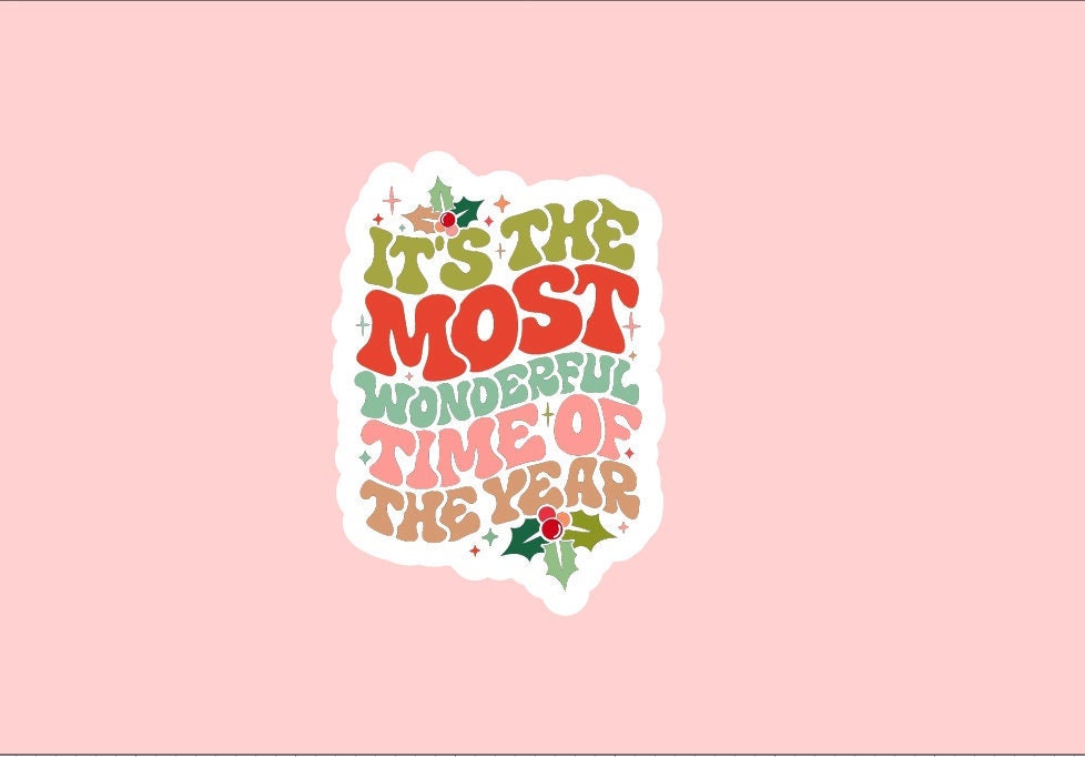 It's The Most Wonderful Time of the Year Sticker ~ Christmas ~ Waterproof ~ Groovy ~ Retro ~ Holiday ~ Laptop ~ Water Bottle ~ Decal ~ Gift