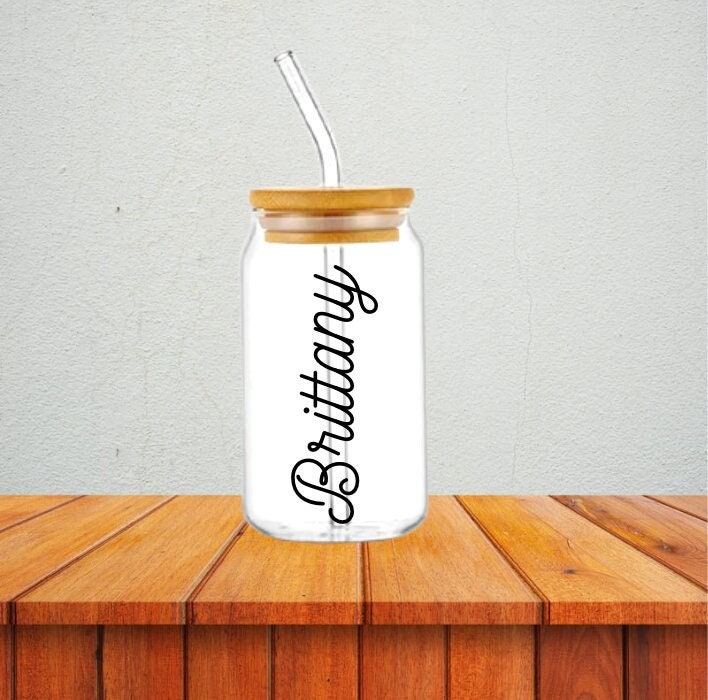 Personalized Name Iced Coffee Cup ~ Soda ~ Beer ~ Can ~ Glass ~ With Lid and Glass Straw ~ Gift Ideas ~ Bridesmaid Proposal ~ For Her