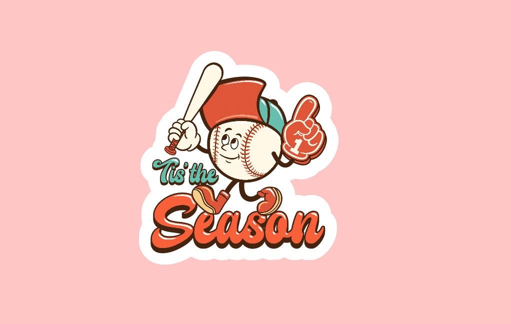 Baseball Sticker ~ Waterproof ~ Tis The Season ~ Retro ~ Vintage ~ Foam Finger ~ Baseball Season ~ Laptop ~ Water Bottle ~ Decal ~ Gift Idea