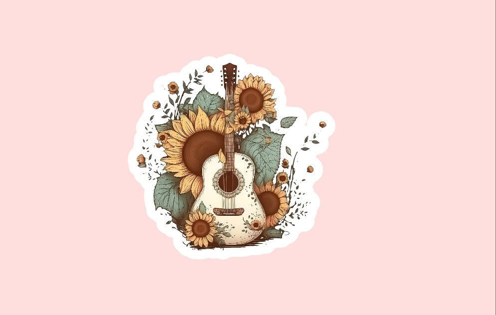 Guitar Sunflower Sticker ~ Waterproof ~ Western ~ Country Music Lover ~ Laptop ~ Water Bottle ~ Notebook ~ Decal ~ Gift Ideas ~ For Her