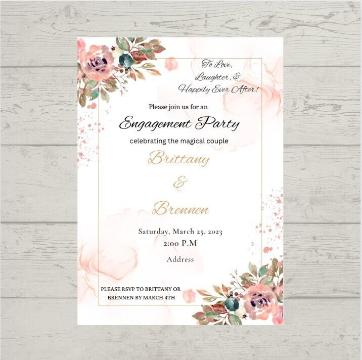 Editable Engagement Party Invitation Template ~ Order Edit and Download in Minutes ~ Floral ~ Happily Ever After ~ Wedding DIY ~ Pastel