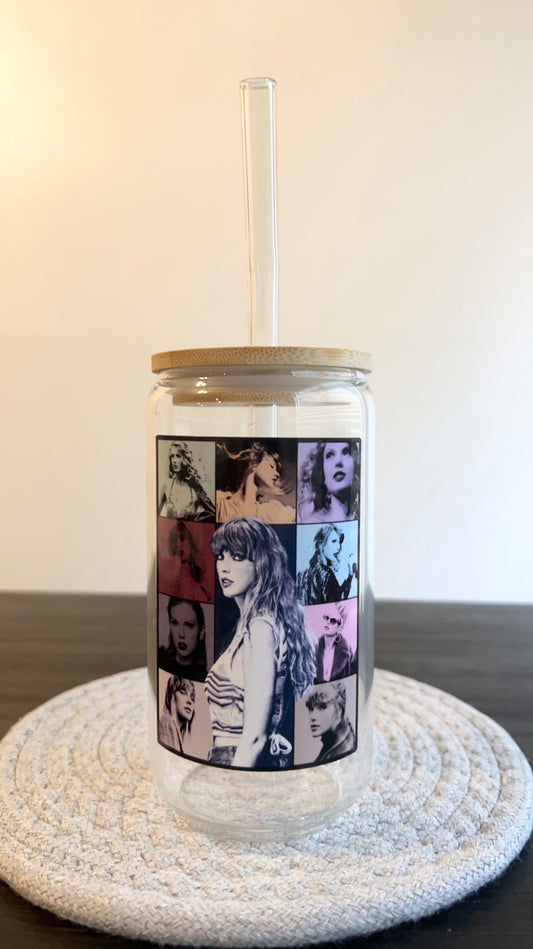 Taylor Swift Glass Cup ~ 16 oz Glass Cup ~ Coffee, Beer, Soda Tumbler ~ Cup ~ Libbey Glass Can ~ The Eras Tour ~ Gift Ideas