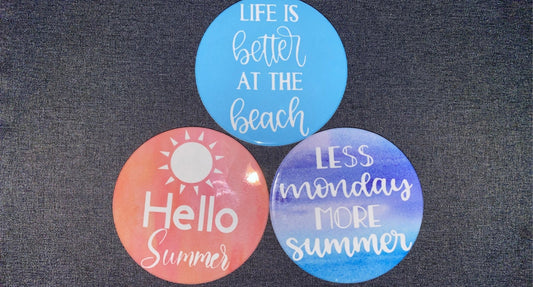 Summer Infusible Ink Ceramic Coasters, Beach Coasters, Vacation Coasters