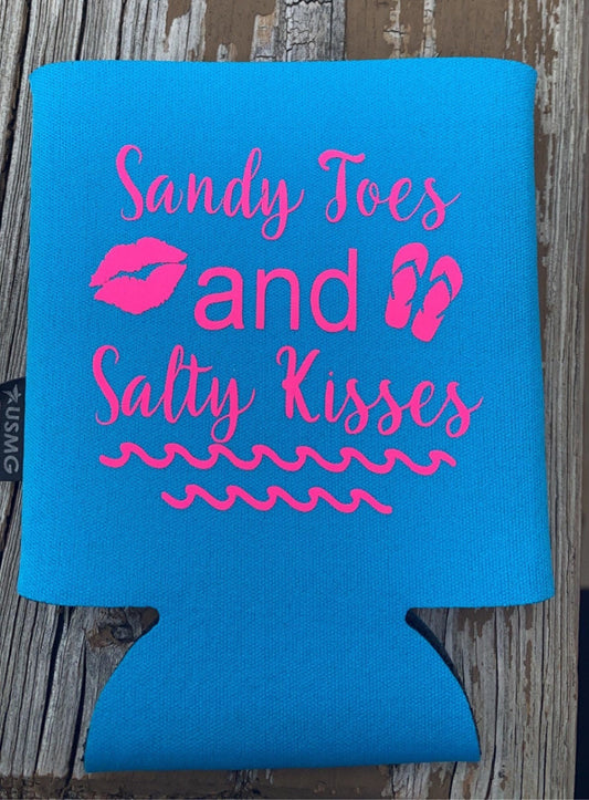 Sandy Toes and Salty Kisses Can Holder, Summer Koozie, Beach Koozie