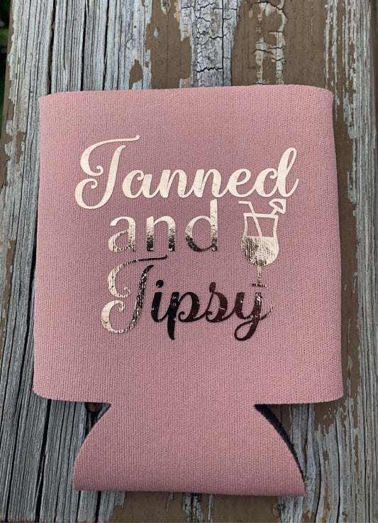 Tanned and Tipsy Can Holder, Summer Koozie, Beach Koozie