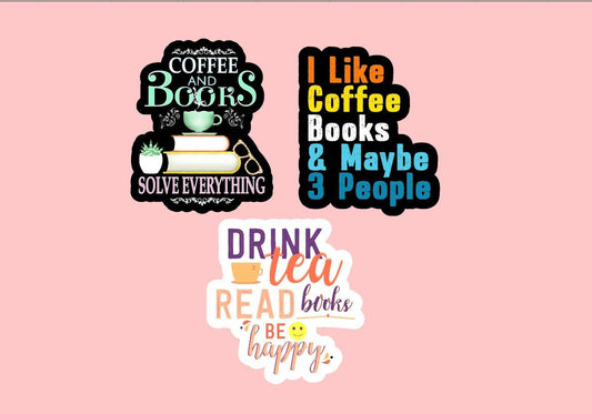 Reading Vinyl Stickers ~ Waterproof ~ Tea ~ Coffee ~ Books ~ Happy ~ Laptop Decals ~ Notebooks ~ Water Bottles ~ Hydroflask ~ Gifts ~ Cute