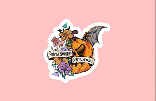 Sorta Sweet Sorta Spooky Sticker ~ Waterproof ~ Halloween ~ Spooky Season ~ Flower ~ Pumpkin ~ Laptop ~ Water Bottle ~ Decal ~ Notebook