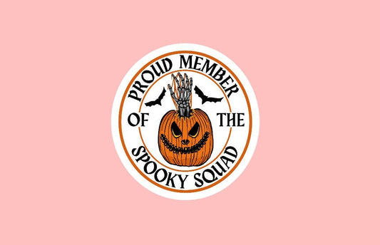 Proud Member of the Spooky Squad Sticker ~ Waterproof ~ Halloween ~ Skeleton ~ Pumpkin ~ Spooky Season ~ Laptop ~ Water Bottle ~ Decal