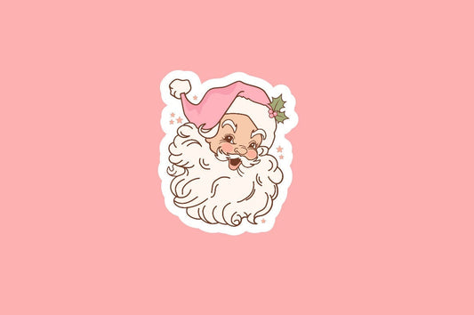 Santa Claus Sticker ~ Waterproof ~ Retro Pink ~ Christmas ~ Vintage Christmas ~ Laptop ~ Water Bottle ~ Notebook ~ Decal ~ Gift ~ Cute